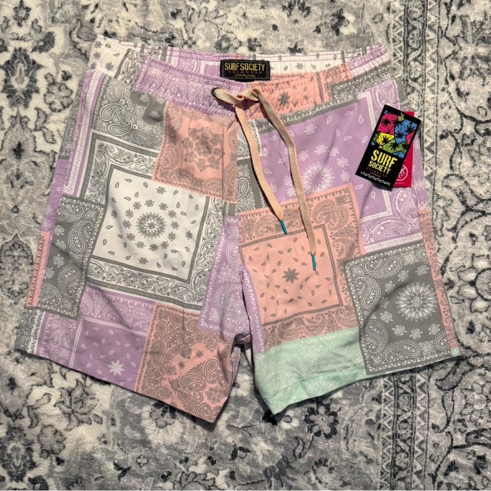 Surf Society Pastel Patchwork Men’s Swim Trunks
